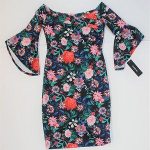 Bebe Black Pink Floral Off-the-Shoulder Dress - 8
